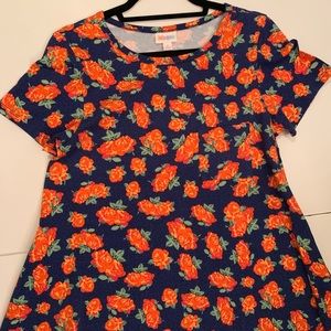 Lularoe Carly Navy and Orange Floral S NWOT